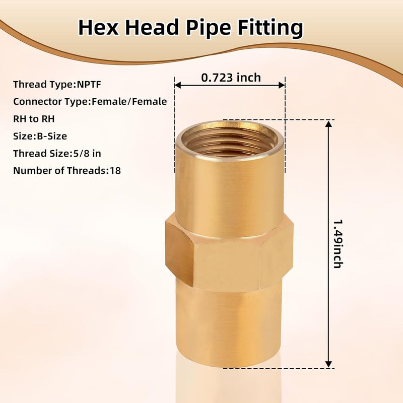 Ulreon 2 Pack Brass Inert Arc Hose Coupler Pipe Connector for Welding & Industrial-Grade Sealing,Thread Size 5/8 in, RH Female to RH Female, B Size, AW-430 for W estern Enterprises Adapter Fittings - Image 2